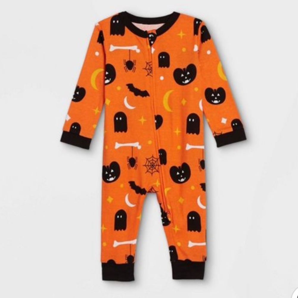 🎃Baby Halloween Spooky‎ Print Matching Family Union Suit - Orange🎃